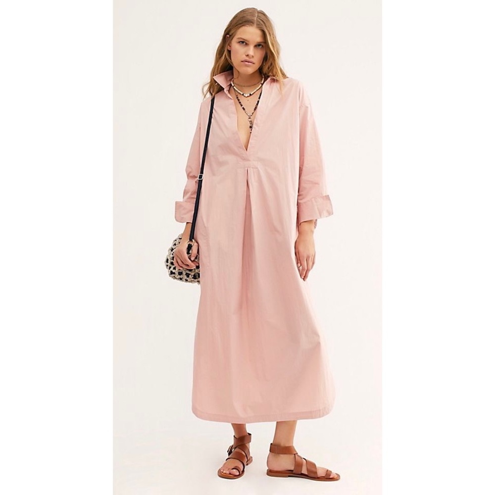 Free People Pink Eva Shirt Maxi Dress